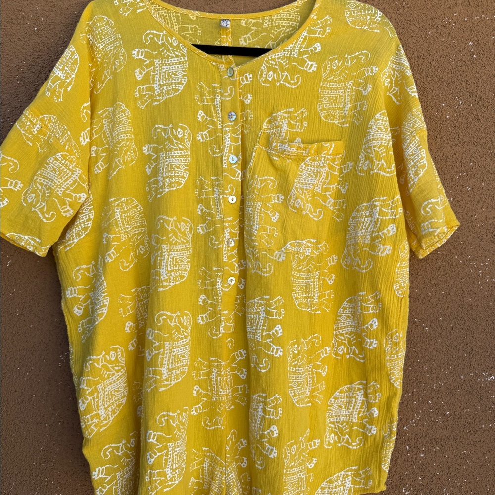Free People Yellow Elephant Print Jumpsuit